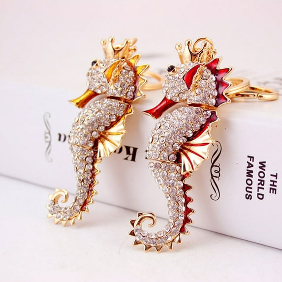 HOMEMAXS Sea Horse Keychain Pendant Fashion Alloy Red for Decoration Lightweight Durable 1pc