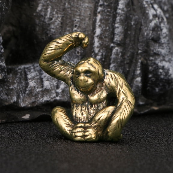 HOMEMAXS Golden Brass Gorilla Figurine for Decor Perfect for Bookshelf and Mantel Home Accent 3.5 Inches