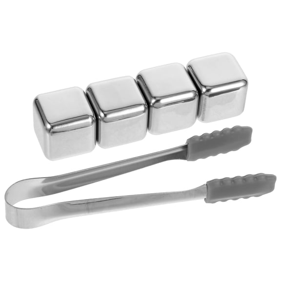 Reusable Stainless Steel Ice Cubes for Whiskey with Tong Set Silver Extended Cooling Easy Clean Versatile Use for Home 1 Set