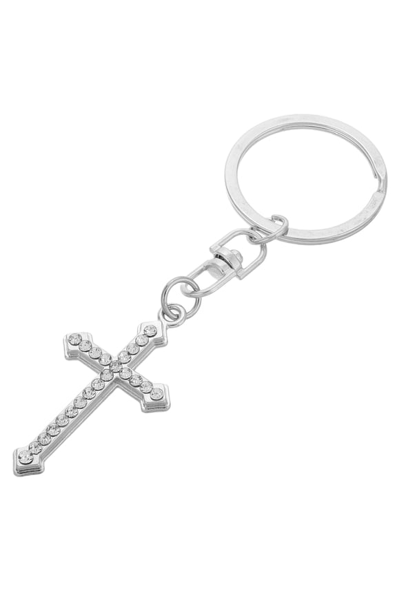Spiritual Keychain for Men Cross Keychain Silver Zinc Alloy 1Pack