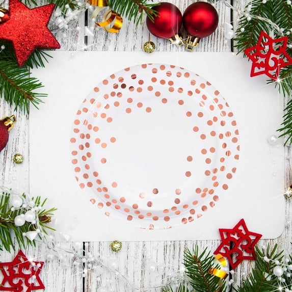Rose Gold Dot Paper Plates and Napkins Set for Parties Stylish Dots Design Great for Home Use Lightweight and Leakproof