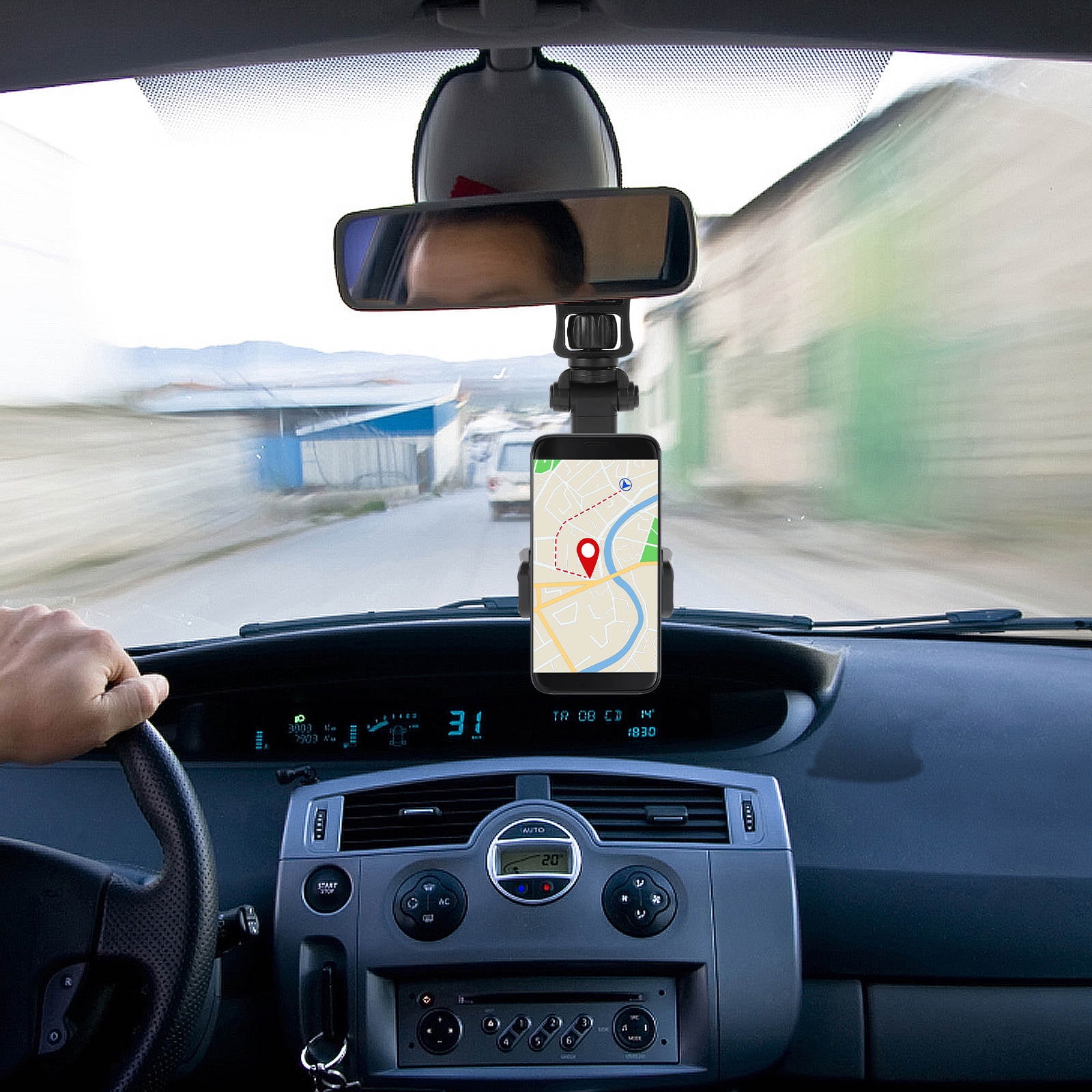 Rotatable Car Phone Stand for Rearview Mirror Use Black ABS Material ...