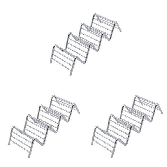 HOMEMAXS Set of 3 Taco Holder Stand Tacos Tray Holders Shells Silver