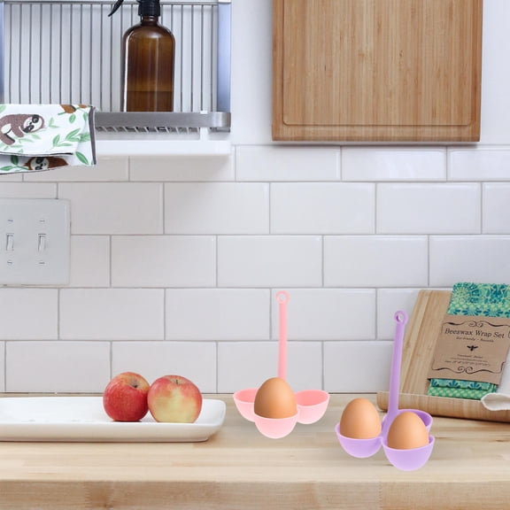 Silicone Egg Steaming Set of 5 Red Boiling Cooker with Handle for Stovetop Kitchen 3-Grid