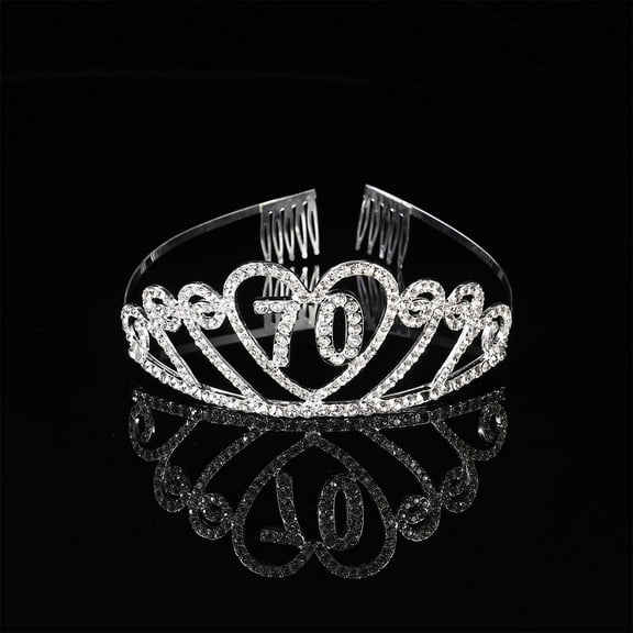 HOMEMAXS Silver Alloy and Rhinestone Birthday Crown for Decoration Designed to Impress with Comb 70th Birthday
