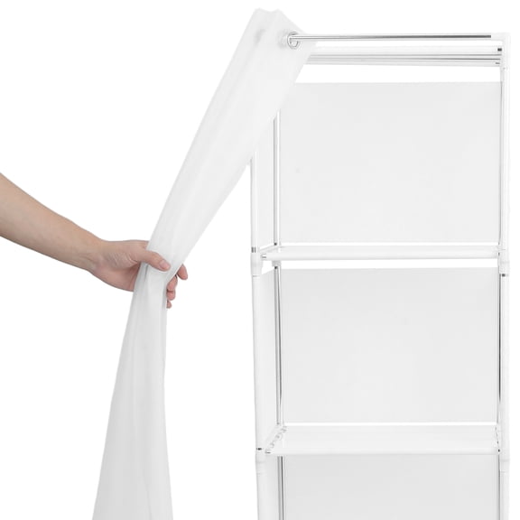 HOMEMAXS White Freestanding Wardrobe Closet with Multi-Layer Shelves, Small Indoor Storage Cabinet Organizer for Clothes and Books
