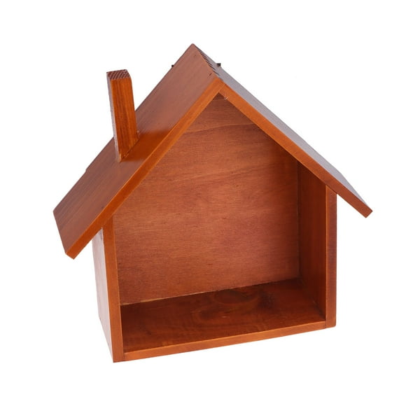 HOMEMAXS Small House Shaped Wall Shelf Wooden Wall Mounted Storage Shelf Storage Organizer Display Box for Bedroom Living Room Kitchen Office (Wood Color)