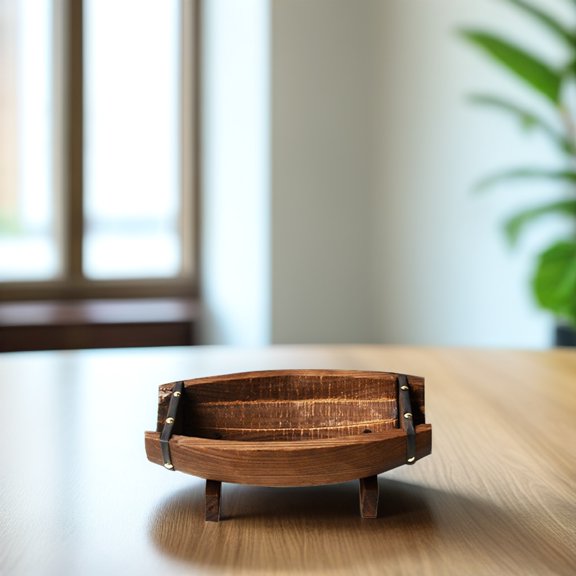 HOMEMAXS Small Wooden Bucket Half Barrel Planters Vintage Plant Pots 14.5X9.2 Inch Rustic Flower Pots Boxes Container With Base For Indoor Home Decor Small Plant