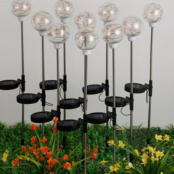 VERDANVERSE Yard Decor Solar Round Ball Shape Ground Inserted Lamp Festive Atmosphere 2Pcs