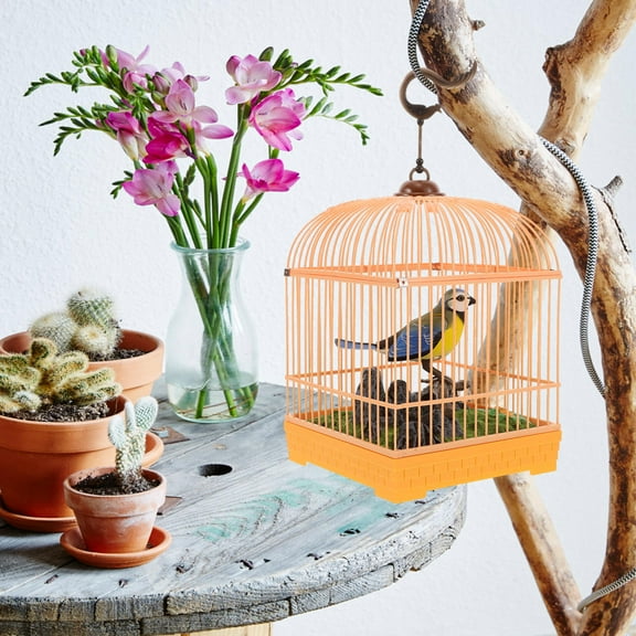 Sound Activated Singing Bird in Cage Realistic Chirping Sound Motion Bird Toy Battery Operated Interactive Toy for Kids Room Accessory