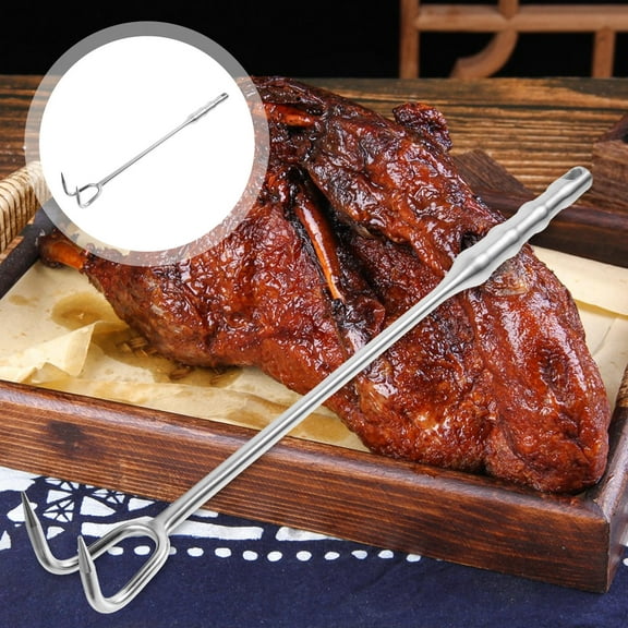 HOMEMAXS  Stainless Steel Meat Hook Turner Roasting Food Flipper Silver