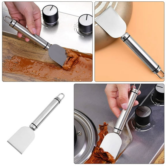 HOMEMAXS Stainless Steel Metal Scraper for Fireplace and Kitchen Cleaning Tasks with Ergonomic Handle, Silver, 2pcs
