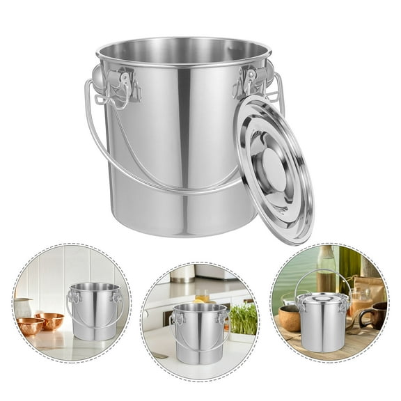 Stainless Steel Rice Storage Container Milk Pail Bucket Silver