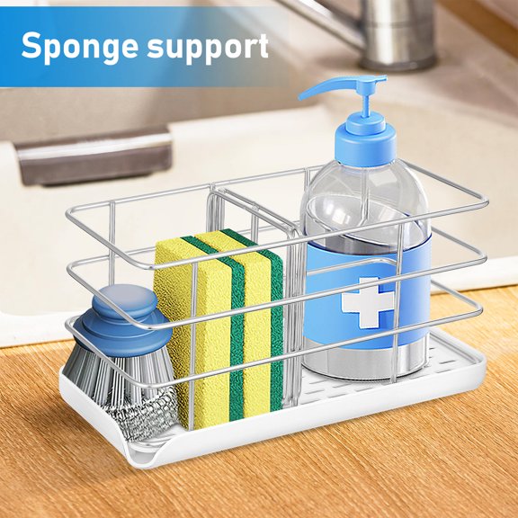 VERDANVERSE Stainless Steel Kitchen Sponge Holder with Drain Tray, Multi-Purpose Sink Organizer for Dishwashing Tools