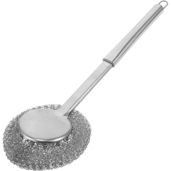 HOMEMAXS Stainless Steel Wool Scrubber With Handle Dish Scrubbers Long Kitchen Cleaning Brush For Heavy Duty Pots Pans Grills Sink
