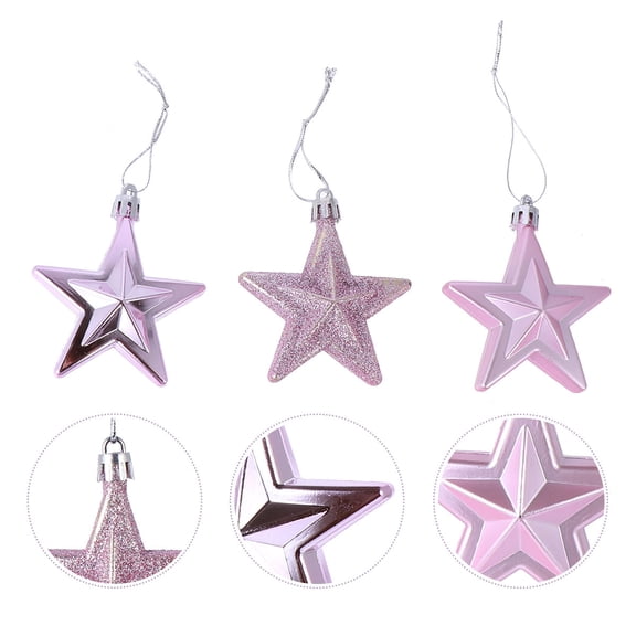 HOMEMAXS Star Christmas Tree Ornaments, 18pcs Pink Star Hanging Ornaments- Glitter Stars Hanging Ornaments Shatterproof Craft For Holiday Party