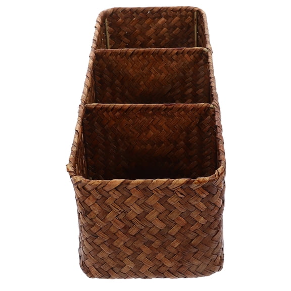 Khaki Woven Wicker Storage Basket for Storing with Three Compartments Efficient Organization .5 x 4.3 x 3.1 inches