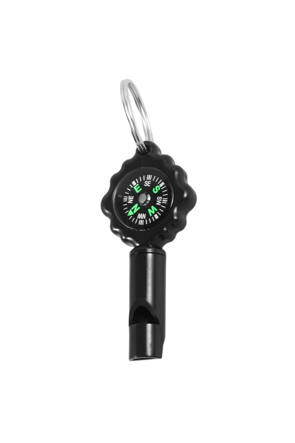 Sleek Black Camping Whistle Compass Keychain Accurate Direction Finder ABS Material Assorted Color