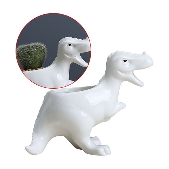 Minkissy Dinosaur Shaped Ceramic Flower Pot for Small Succulents Home Office White