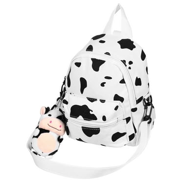 HOMEMAXS TENDYCOCO Cow Backpack Lovely Canvas Mini Rucksack Adorable Cow Print Backpack with Hanging Pendant