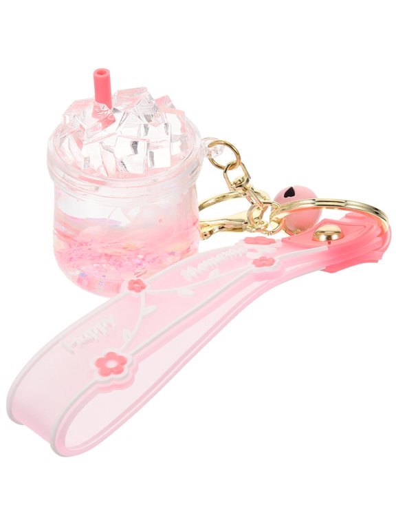Cute Keychain Accessories for Women Pink Resin Milk Tea Cup Shape 1Pack