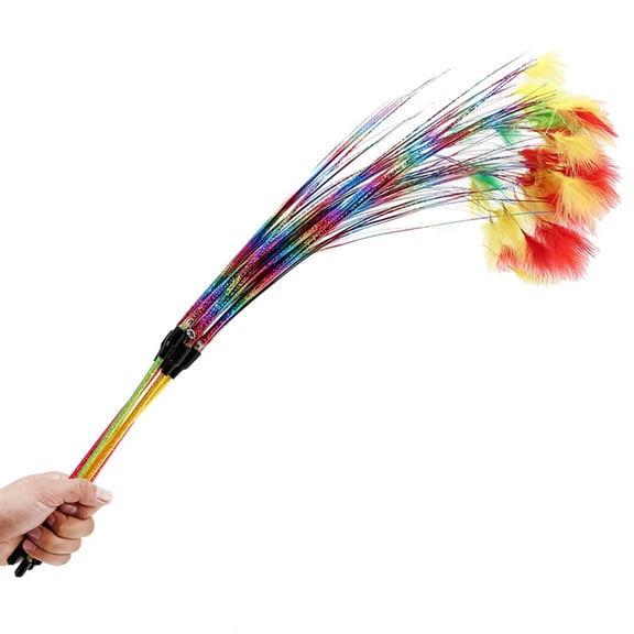 Teaser Feather Toys Kitten Funny Colorful Rainbow Rod Cat Wand Toys Plastic Pet Cat Toys Interactive Stick Pet Cat Supplies(Random Colors)