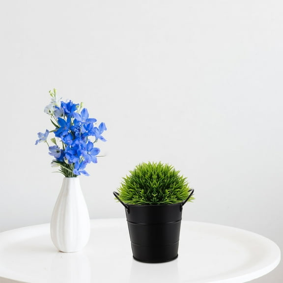 HOMEMAXS Tin Vase Galvanized Planter Plants Basket Flower Pot Retro Decor Black