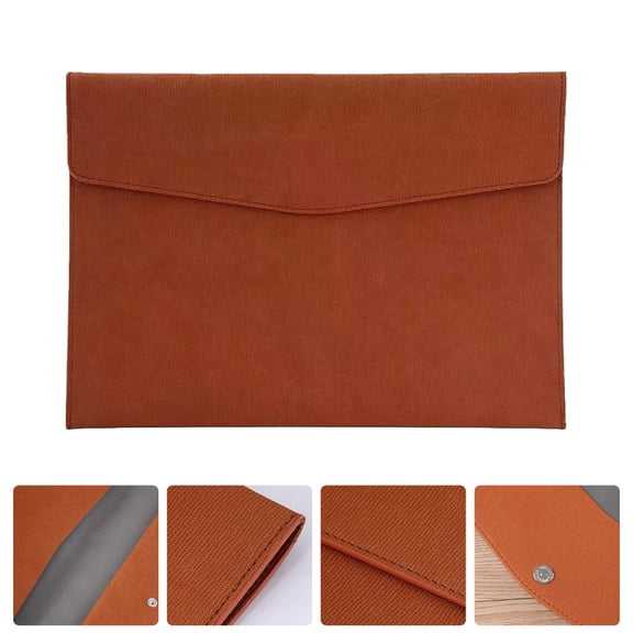 BEADCEST PU Document Bag Brown Snap Button File Holder Stylish Business File Organizer