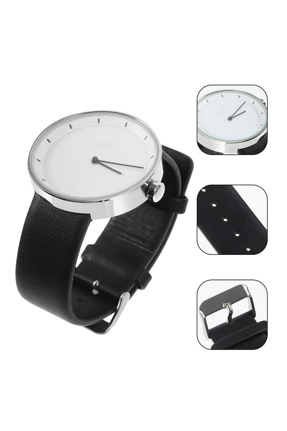 Trendy Simple Men Watches Fashion Business Leather Strap Vintage Style Male Wristwatch (Black)