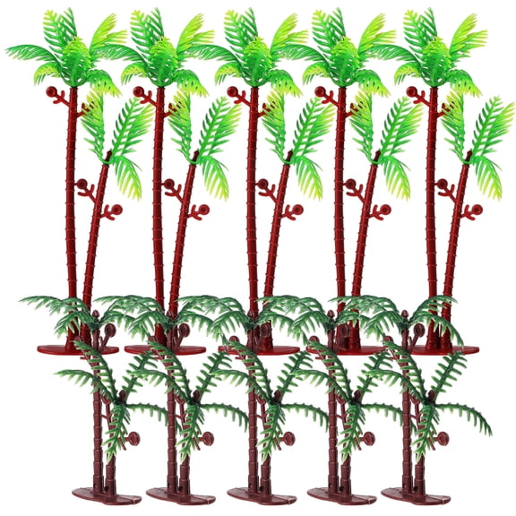 HOMEMAXS Tropical Party Decor Set with 10 Artificial Plastic Palm Trees for Photo Booth Props and Cake Toppers
