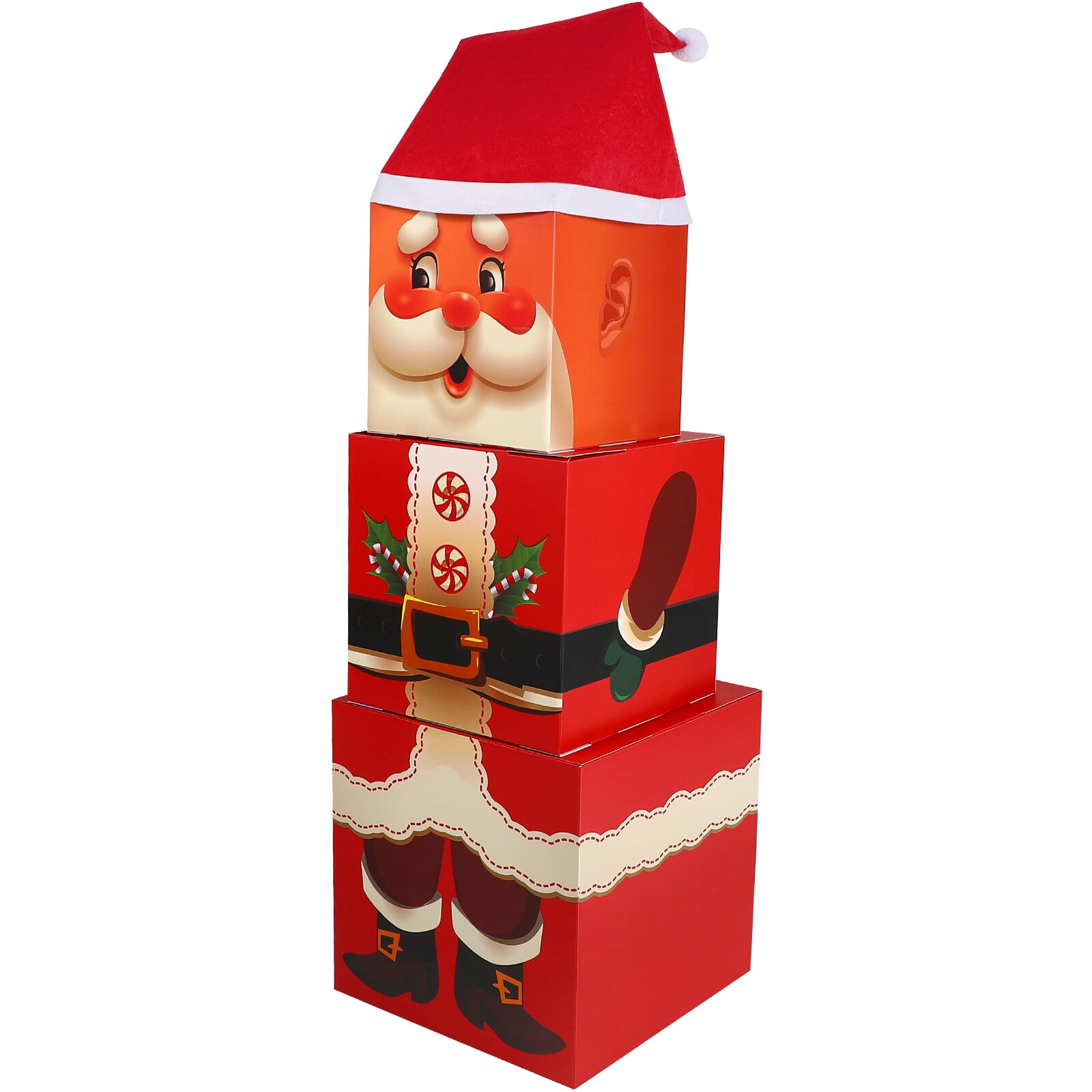 HOMEMAXS Unomor 3pcs Christmas Stacking Gift Boxes Santa Claus Present