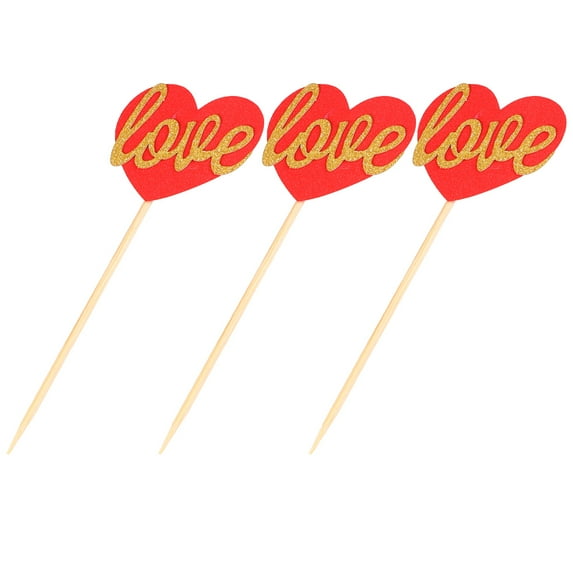 Valentine's Day Heart Cake Toppers Romantic Cupcake Ornament Picks for Cake Decoration Red Paper 20pcs