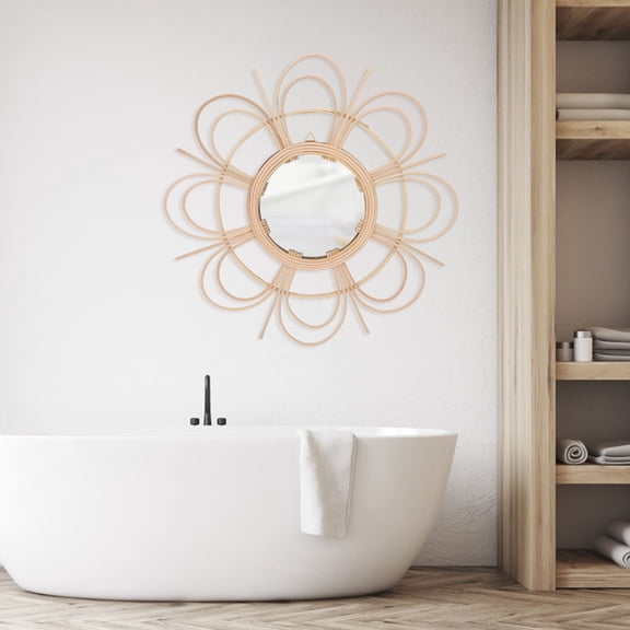 HOMEMAXS  Wall Mirror Rattan Decorative Bathroom Fashionable