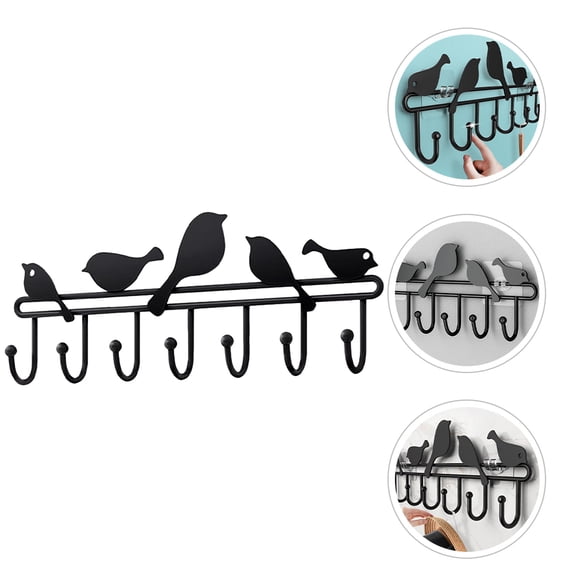 HOMEMAXS Wall Mountable Iron Coat Rack with 7 Hooks for Clothes Hats and Jackets Black Color