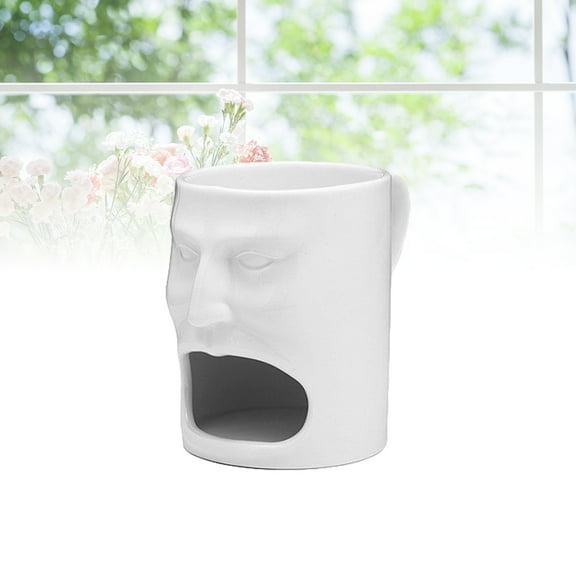 HOMEMAXS White Ceramic Mug with Cookie Holder Unique Face Design for Kitchen Perfect for Breakfast and Parties 5.83 Inches
