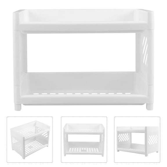 HOMEMAXS White 2-Tier Corner Storage Shelf with Drain Holes for Bathroom Toiletries and Cosmetics, 7.87" x 7.87" Plastic Organizer