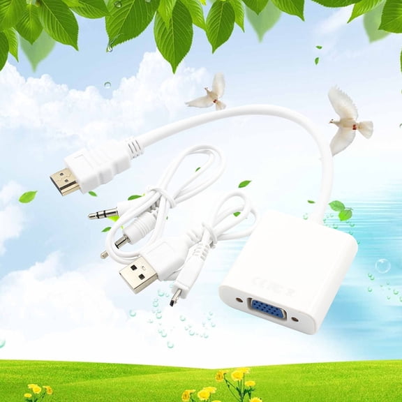 White VGA Adapter Cable for Signal Transmitting with USB Charging Port and 1920x1080 Resolution