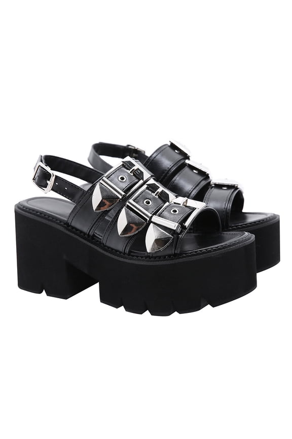 Women Platforms Shoes One-strip Sandals Footwear Woman Miss Black