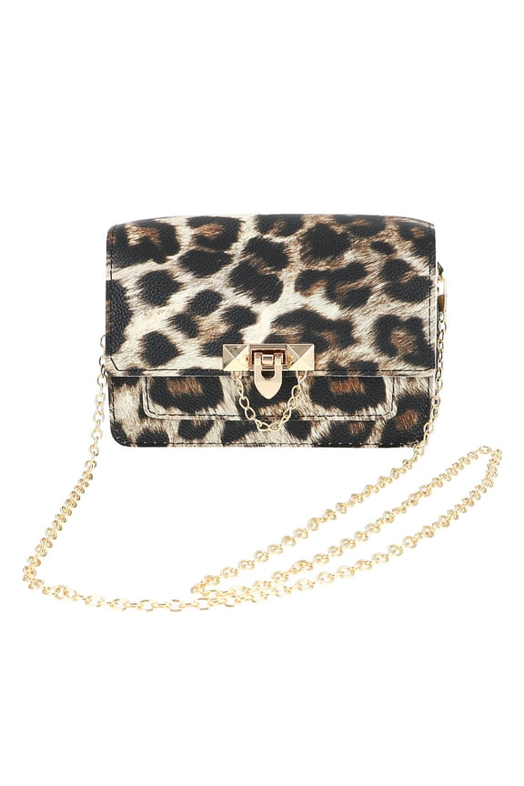 Small Leopard Print Crossbody Bag with Metal Chain Strap, Lightweight and Stylish Shoulder Purse