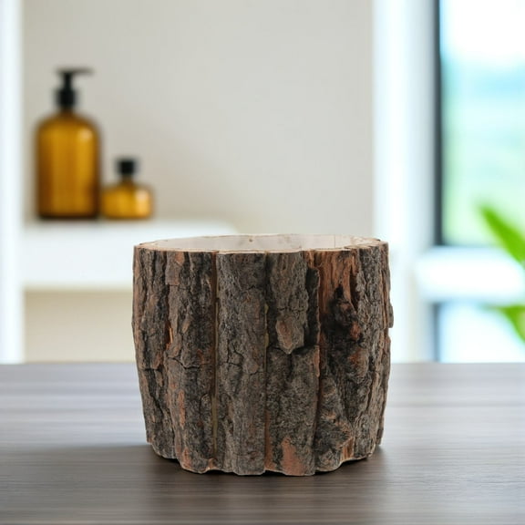 Wood Bark Flower Pot Rustic Succulent Planter Farmhouse Flower Bucket Wood Log