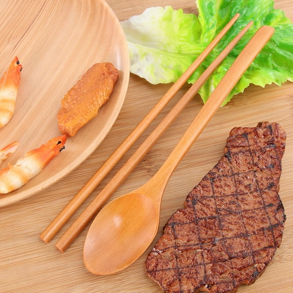 HOMEMAXS Wood Chopsticks and Spoons Set Handmade Japanese Style Kitchen Utensils for Travel Camping