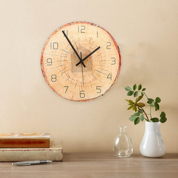 HOMEMAXS Wood Grain Clock Stylish PVC Wall Clock for Home Use Easy to Hang Multi Color 12 Inch