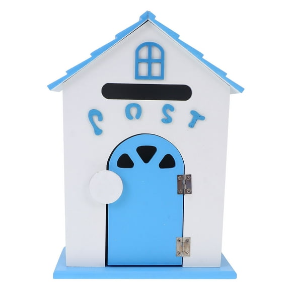 Wood Mailbox School Posting Toys Catcher for Door Slot Office Blue