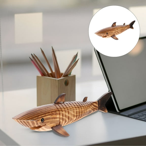 HOMEMAXS Wood Shark Model for Decoration Brown Small Figurine Fits Desks and Bedside Tables 3.5 inches