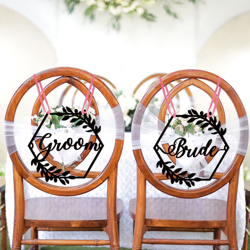 IFANLANDOR Wedding Chair Signs Black Wood for Chairs Decoration Bridal ...
