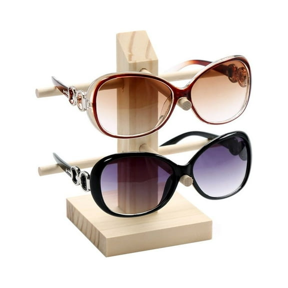 HOMEMAXS Wooden Glasses Holder Stand for Sunglasses Display Khaki Color 2 Layers 11.8x7.9x5.5 Inches