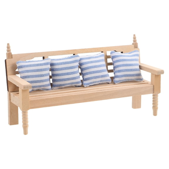 HOMEMAXS Wooden Recliner Chair Vintage Sofa Model with Pillow Dollhouse Living Room Furniture 1:12 Bench Couch Sofa Micro Landscape Ornament