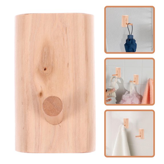 Khaki Wooden Wall Hooks with Strong Adhesive, Multi- .5 Inch Wood Hooks for Home Organization and Decor