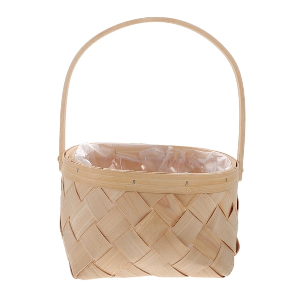Beige Handmade Bamboo Storage Basket with Handle for Home Organization and Decor 12.5 x 8.5 x 10