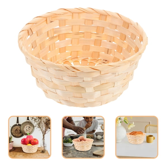 HOMEMAXS Woven Basket for Home Khaki Bamboo Fruit Container Lightweight and Strong farmhouse style 12x8x6 inches